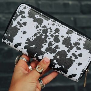 Black & White Cow Print Zip Wallet
